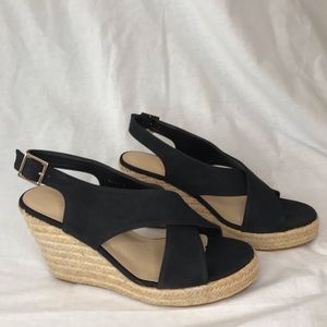 NWOT Allegra K black wedge espadrille sandals size 9